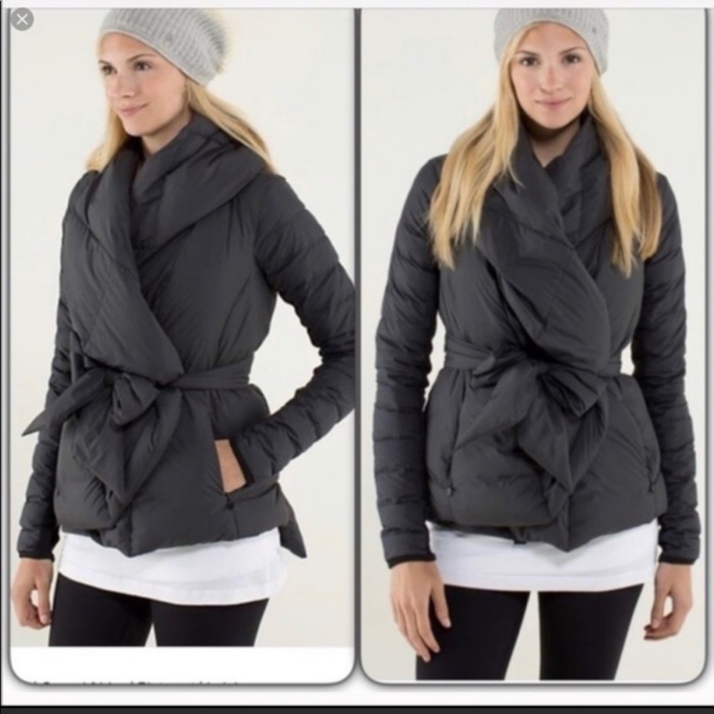 Lululemon Enfold Down Wrap Jacket Coat Dark Gray